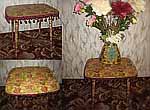 Журнальный столик (был найден при раскопках бабушкиного барахла, отремонтирован, отшкурен, задекорирован, готов к использованию. На столе ваза - лепка, роспись.) Декупаж.